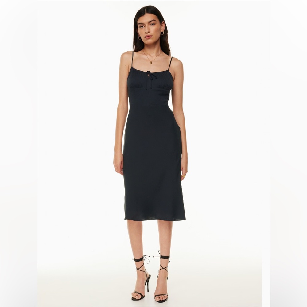 Sunday Best Aritzia Black midi Dress Size XL smocked back and a tie detail